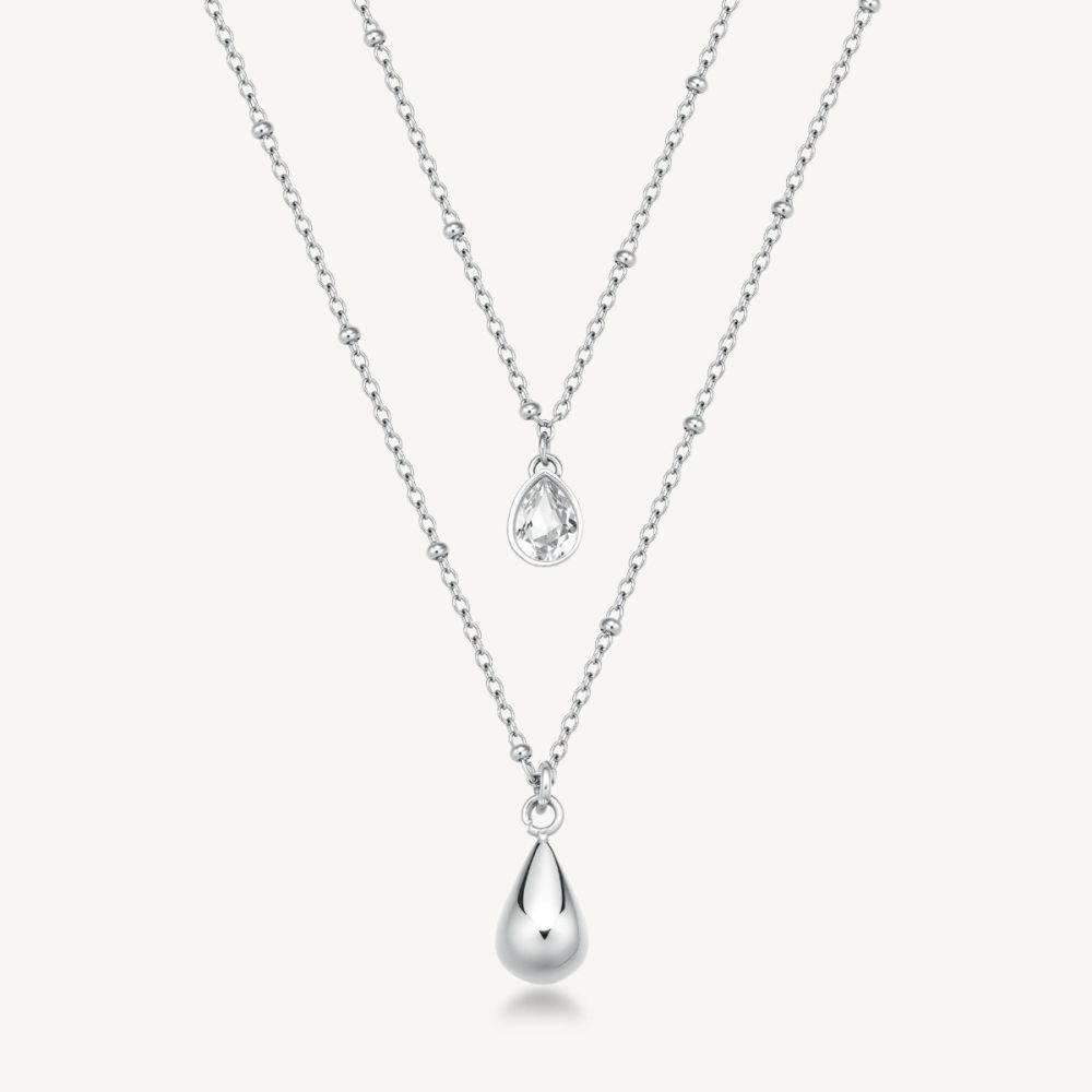 Brosway Collana 2 Fili Acciaio Goccia e Cristallo Perfect