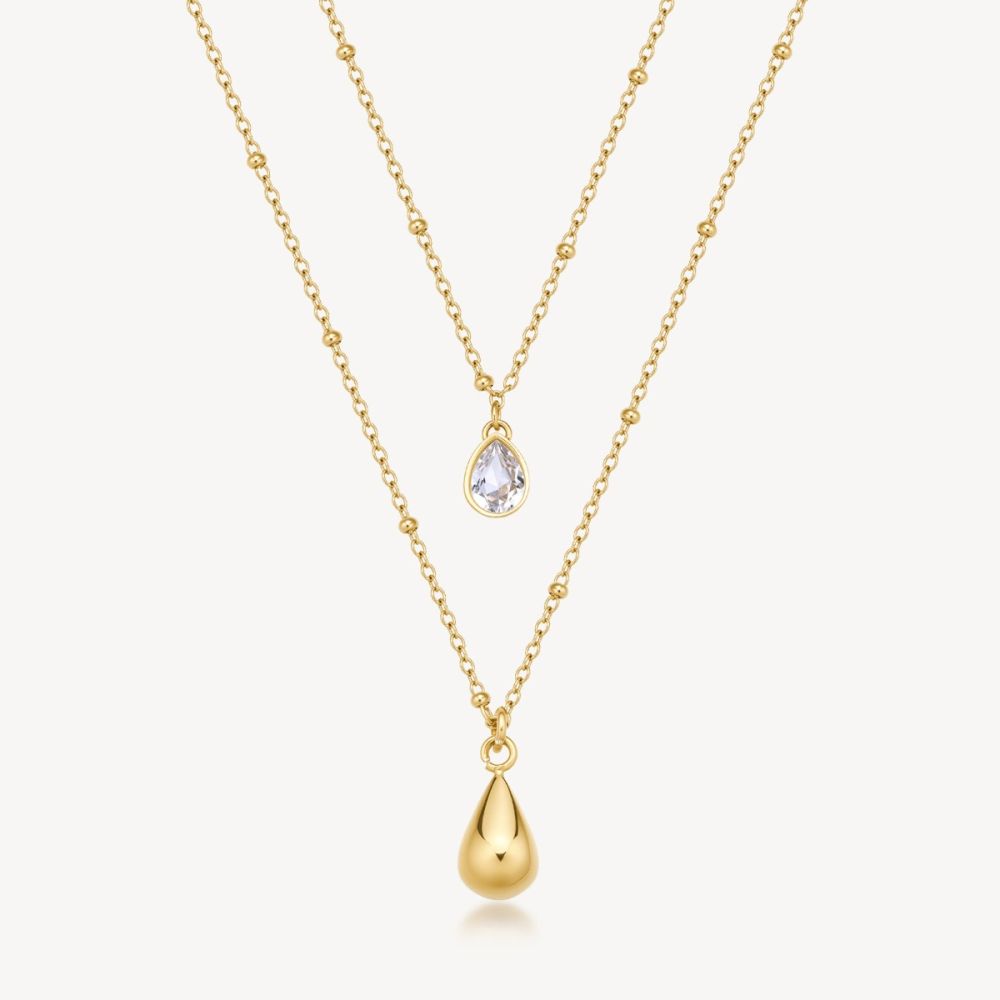 Brosway Collana 2 Fili Acciaio Gold Goccia e Cristallo Perfect