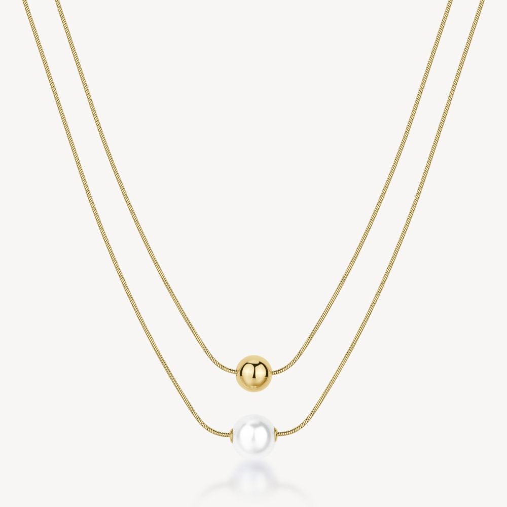 Brosway Collana 2 Fili Acciaio Gold Sfera e Perla Perfect