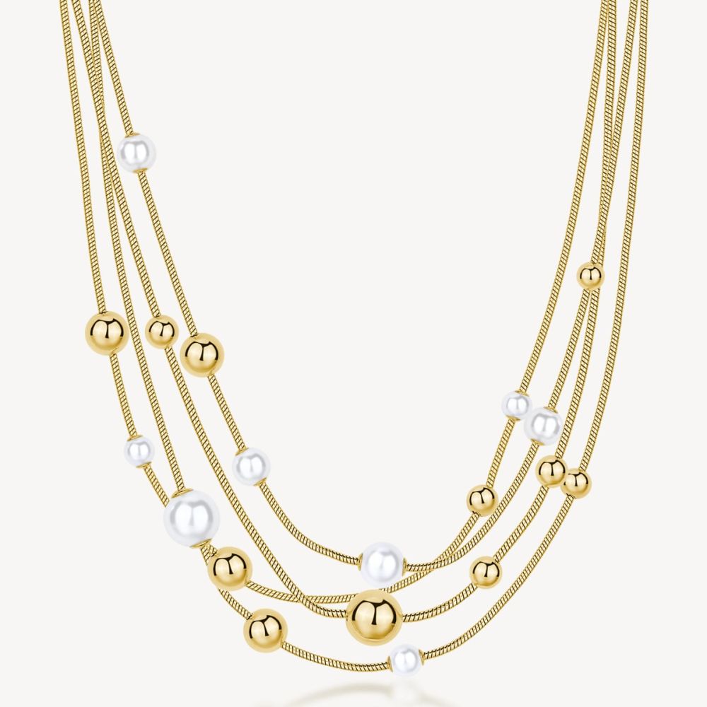 Brosway Collana 4 Fili Acciaio Gold Sfere e Perle Perfect