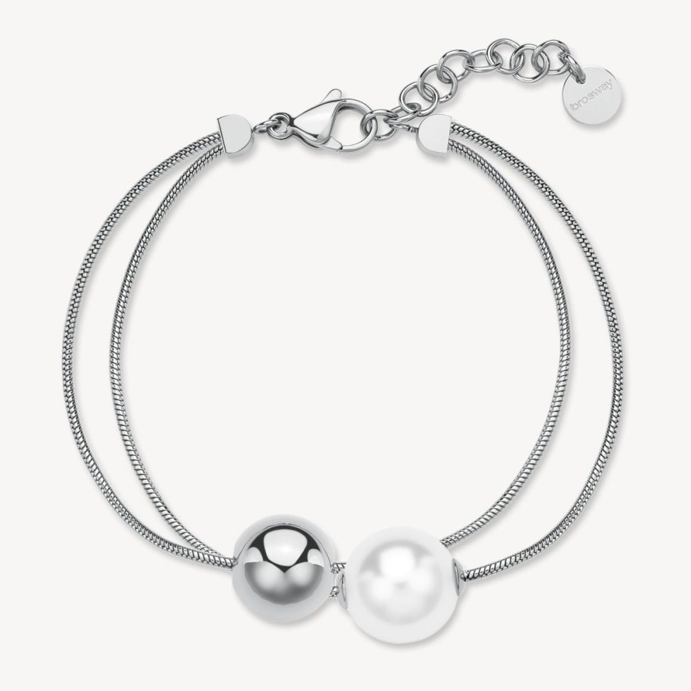 Brosway Bracciale 2 Fili Acciaio Perla e Sfera Perfect