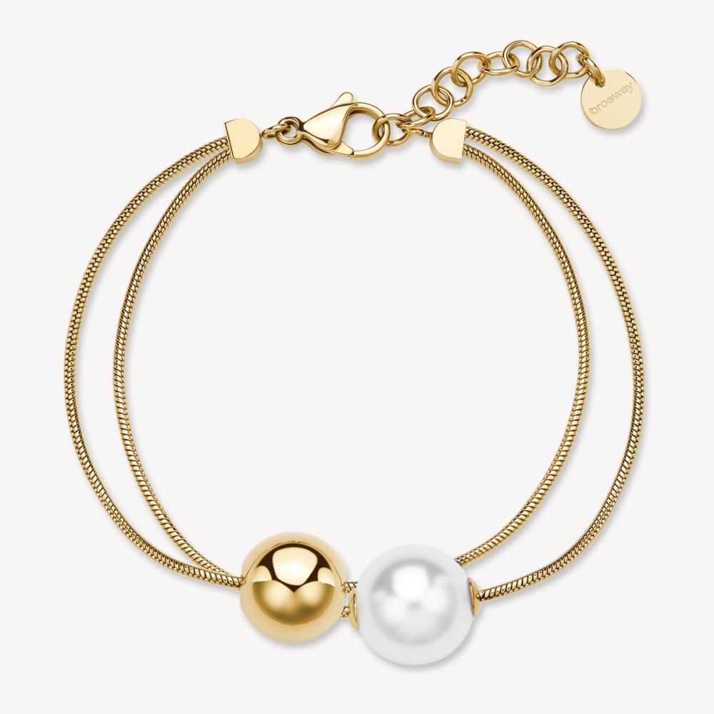 Brosway Bracciale 2 Fili Acciaio Gold Perla e Sfera Perfect 