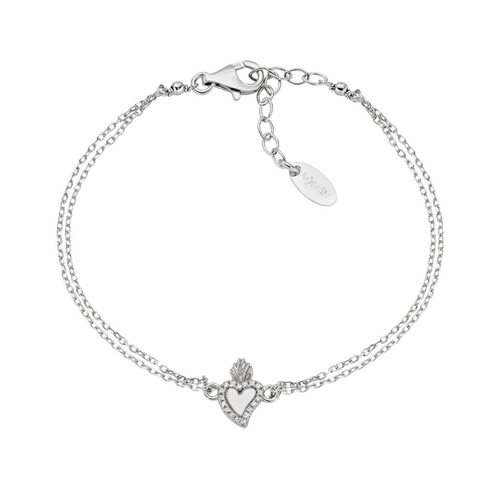Amen Bracciale 2 Fili Argento Cuore Sacro