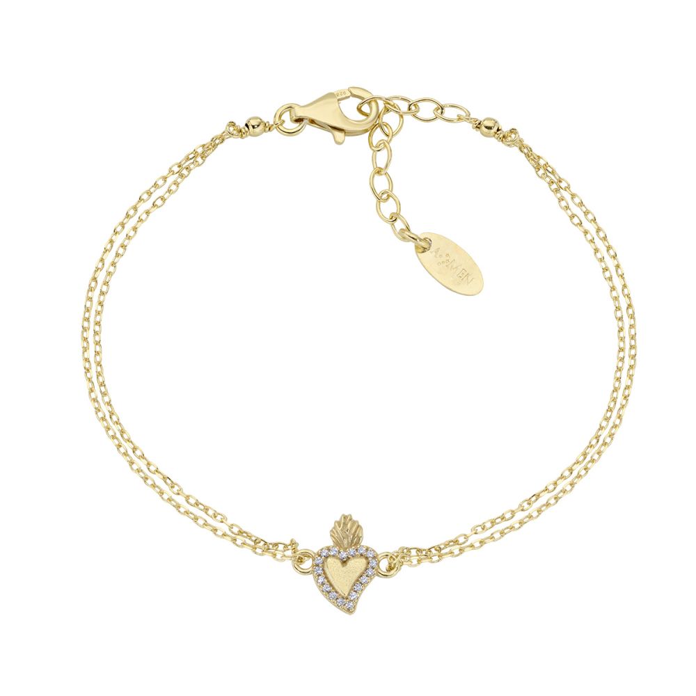 Amen Bracciale 2 Fili Argento Dorato Cuore Sacro