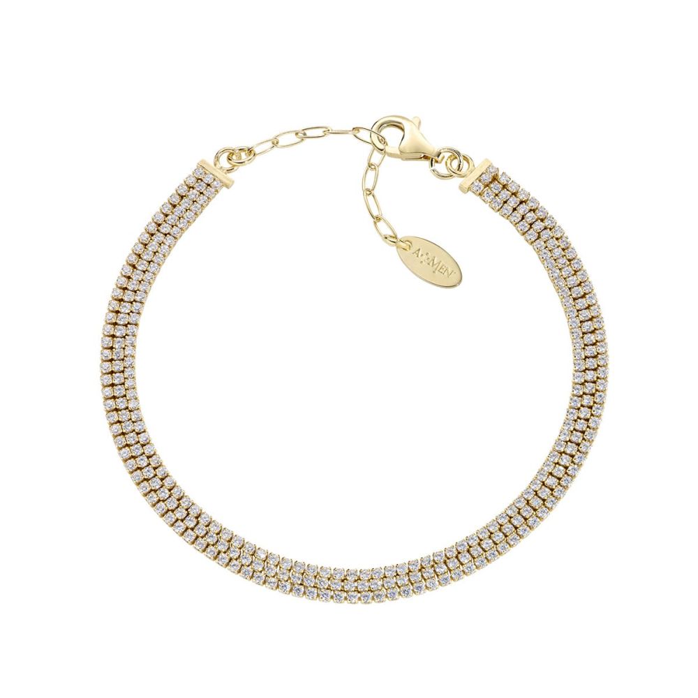 Amen Tennis Argento Gold 3 File di Zirconi Bianchi