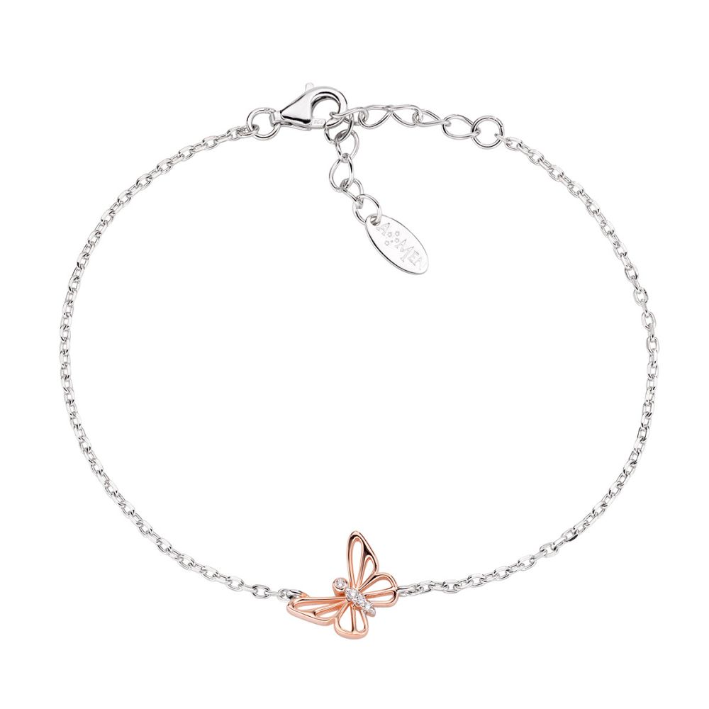 Amen Bracciale Argento Farfalla Rosè e Zirconi