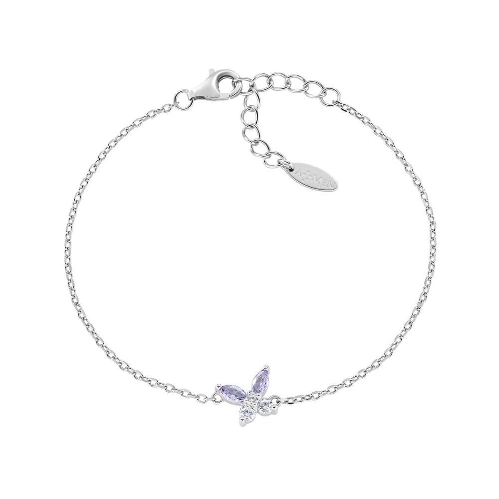 Amen Bracciale Argento Farfalla Zirconi Lavanda e Bianchi