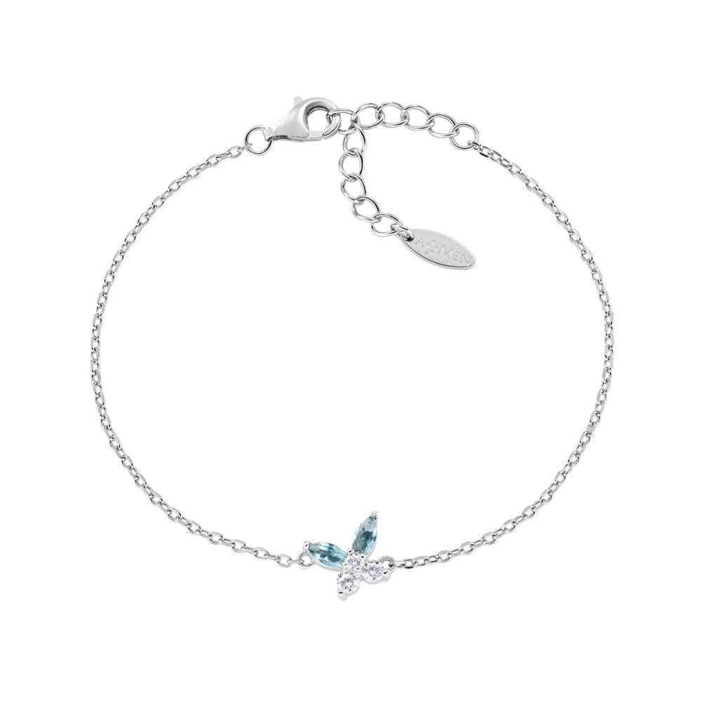 Amen Bracciale Argento Farfalla Zirconi Blu e Bianchi