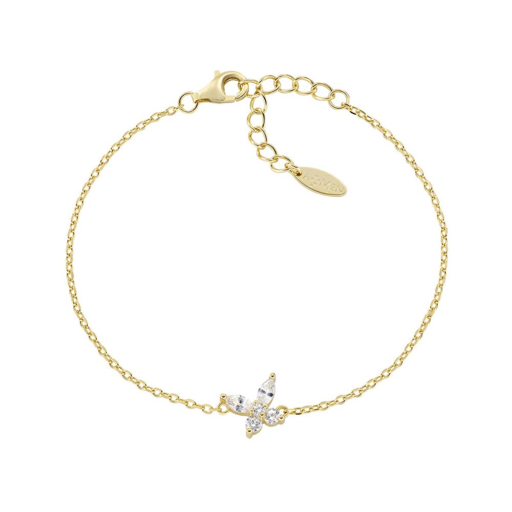 Amen Bracciale Argento Gold Farfalla Zirconi Bianchi