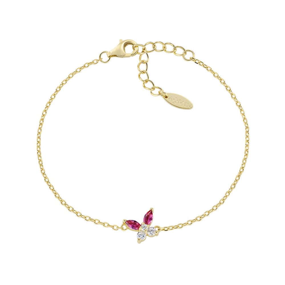 Amen Bracciale Argento Gold Farfalla Zirconi Rossi e Bianchi