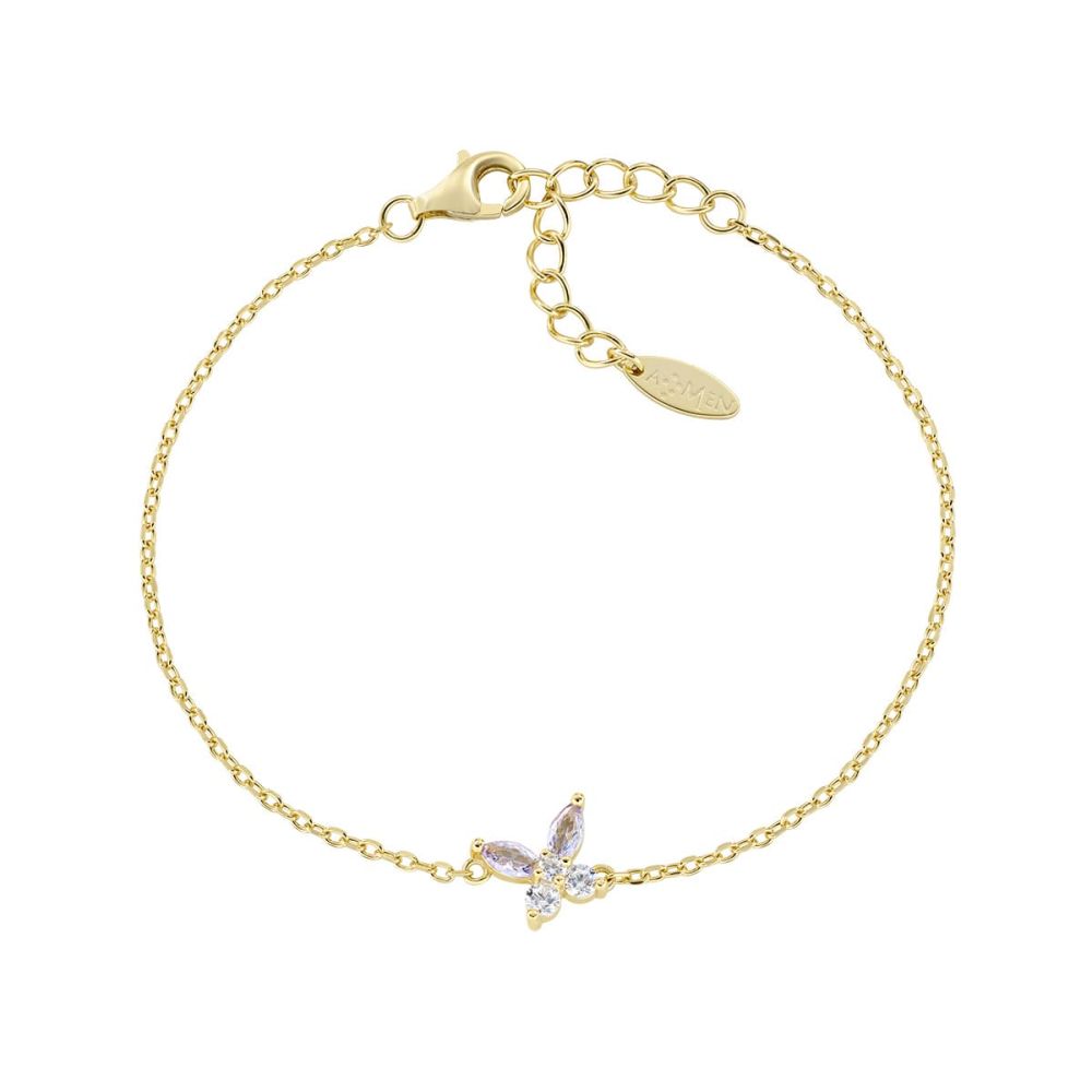 Amen Bracciale Argento Gold Farfalla Zirconi Lavanda e Bianchi