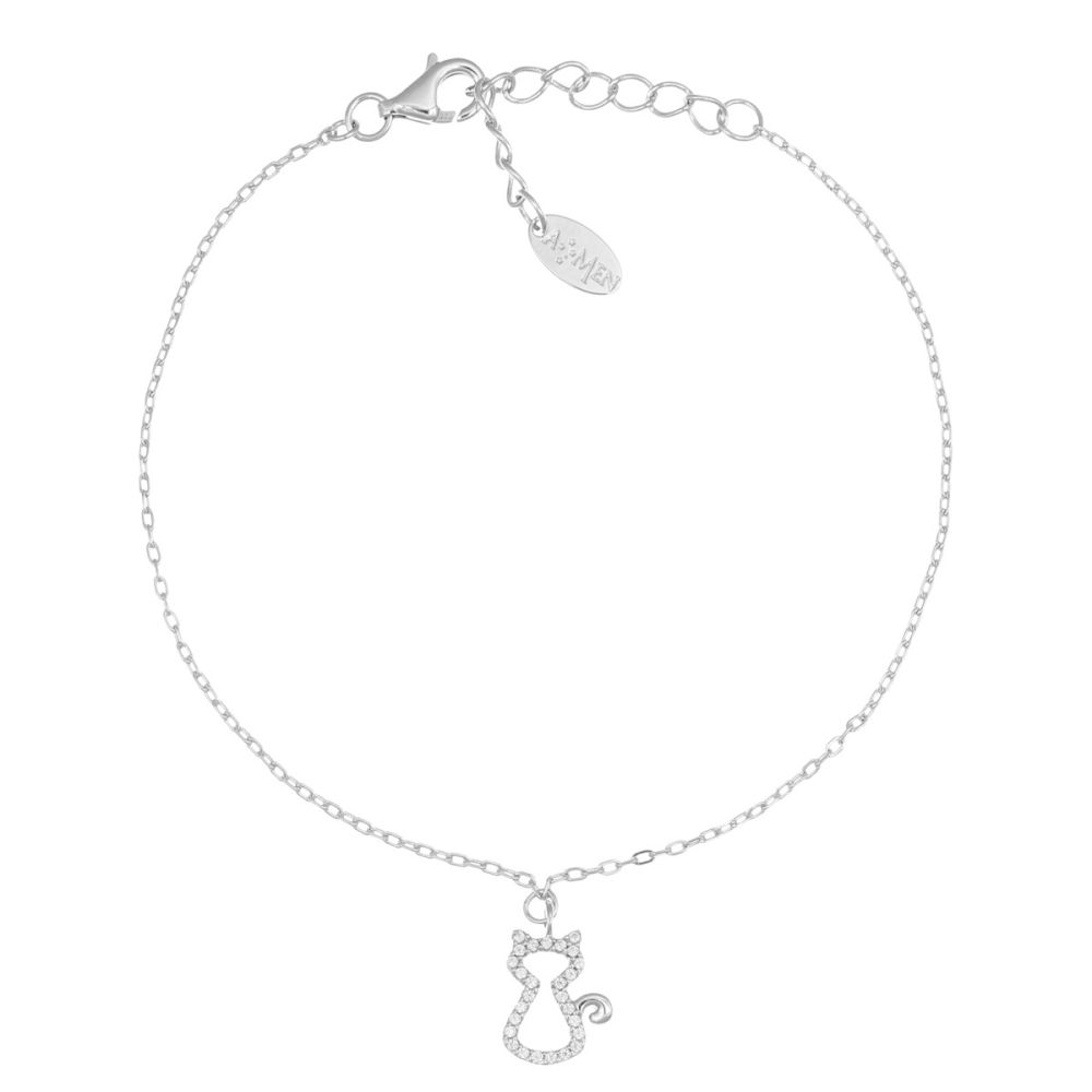 Amen Bracciale Argento Gatto Zirconato