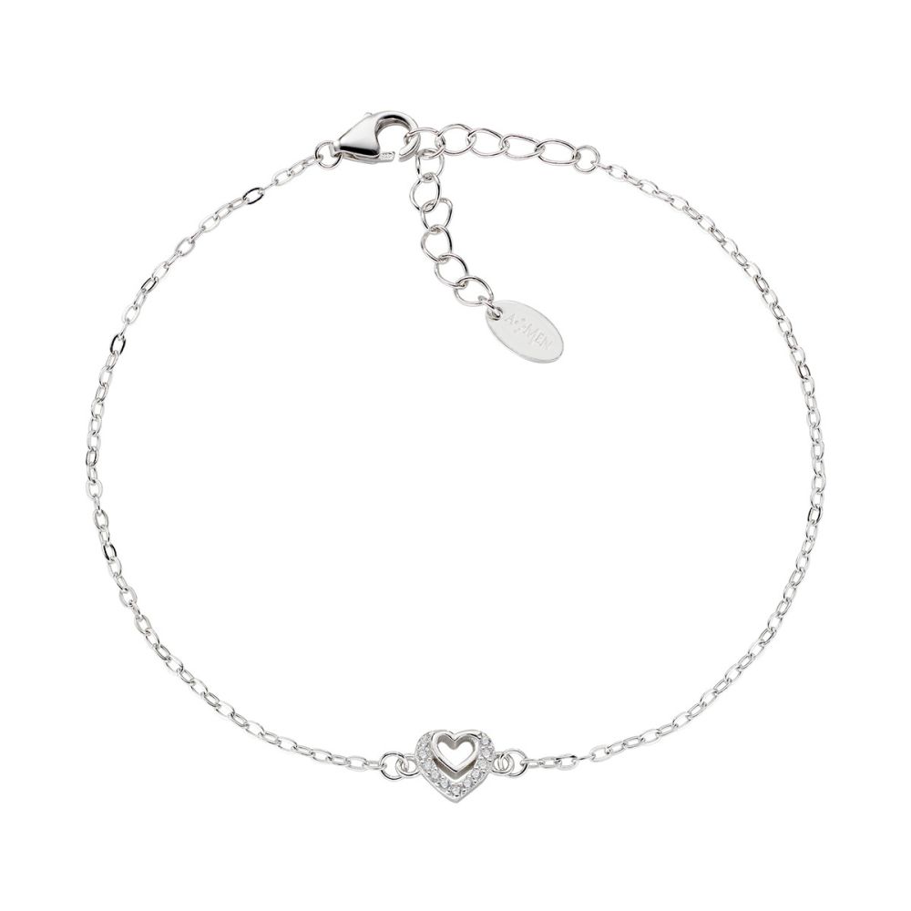 Amen Bracciale Argento 2 Cuori Zirconati
