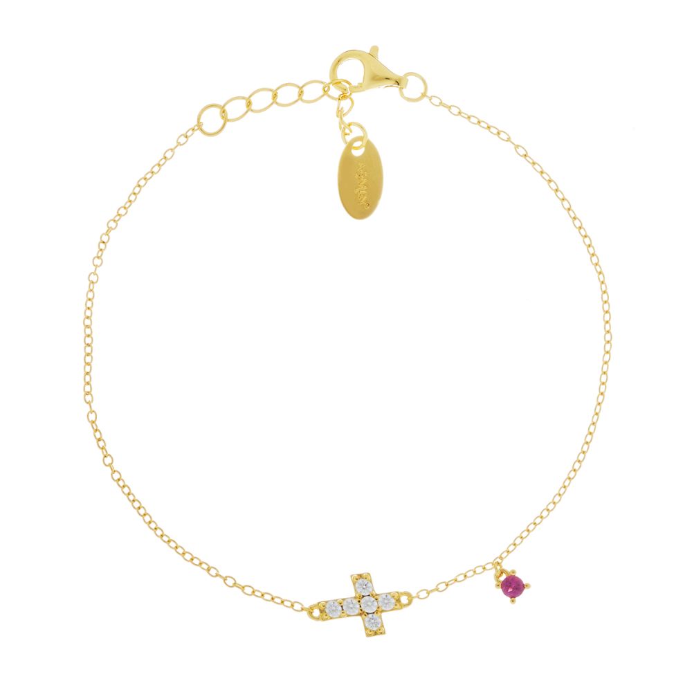 Amen Bracciale Argento Gold Croce Zirconi Bianchi