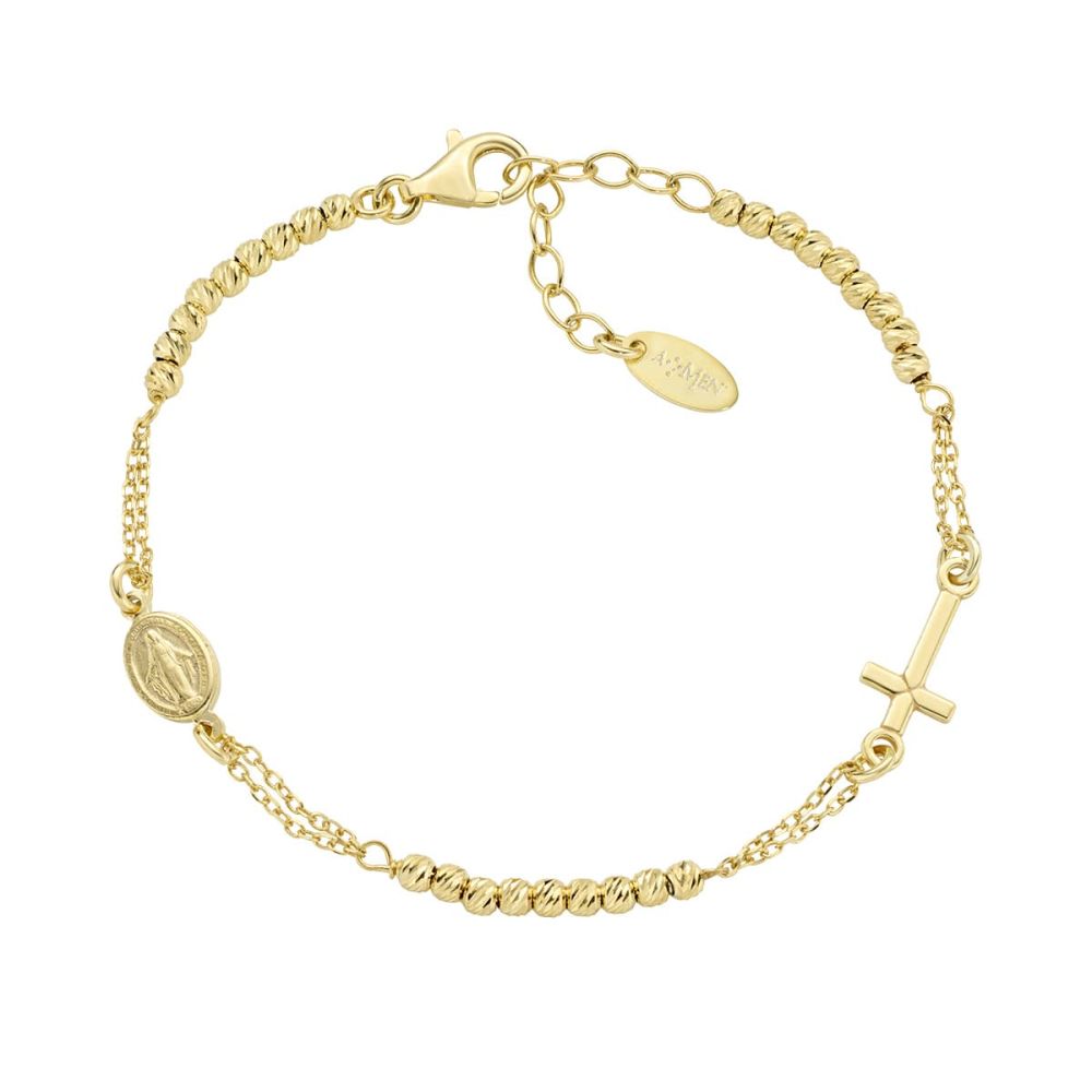 Amen Rosario Argento Gold con Sfere Diamantate