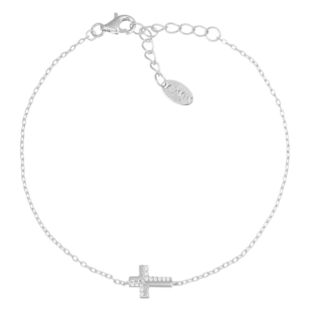 Amen Bracciale Argento Croce Zirconata