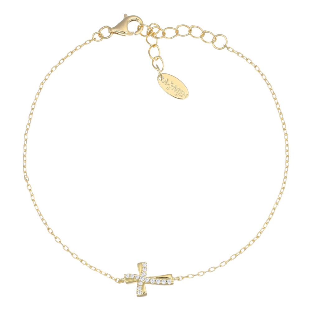 Amen Bracciale Argento Dorato Croce Zirconata