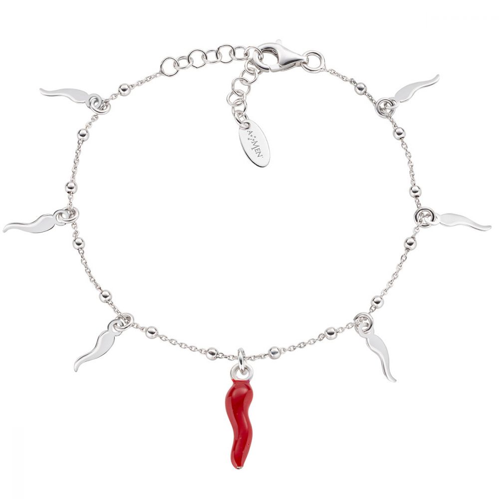 Amen Bracciale Argento Rodiato con Cornetti