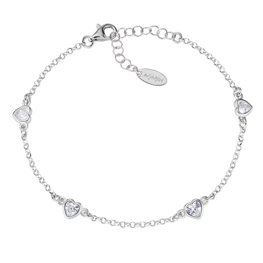 Amen Bracciale Argento 5 Cuori Bianchi