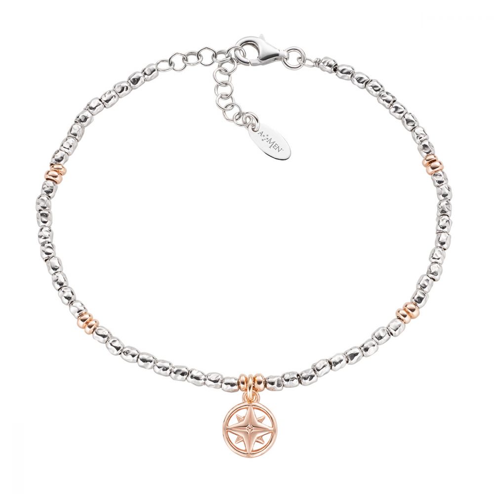Amen Bracciale Uomo Argento Rosa Dei Venti Rosè