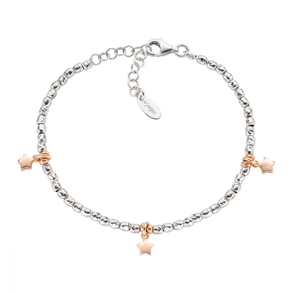 Amen Bracciale Argento Rodiato 3 Stelle Rosè