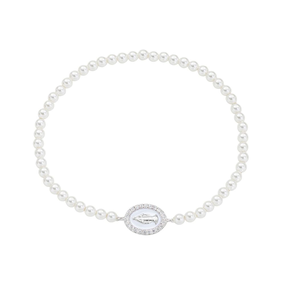 Amen Bracciale Perle Madonnina Bianca e Zirconi