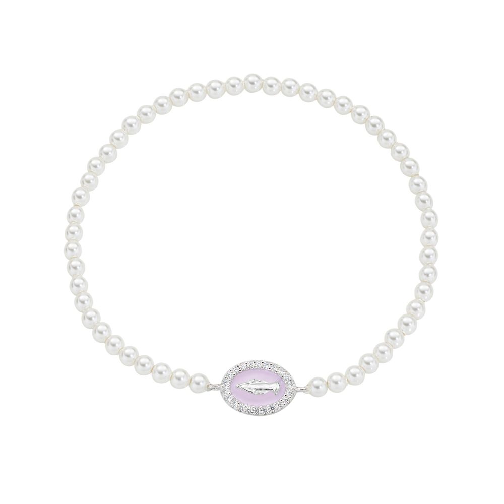 Amen Bracciale Perle Madonnina Rosa e Zirconi