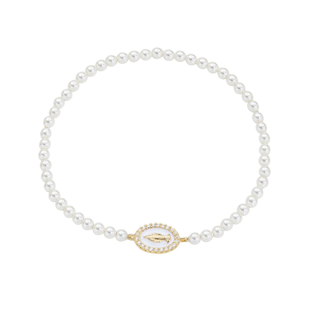 Amen Bracciale Perle Madonnina Oro Bianca e Zirconi