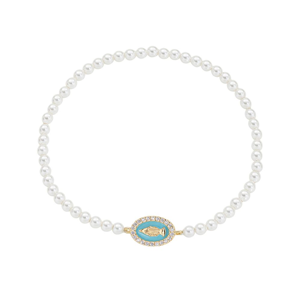 Amen Bracciale Perle Madonnina Verde e Zirconi