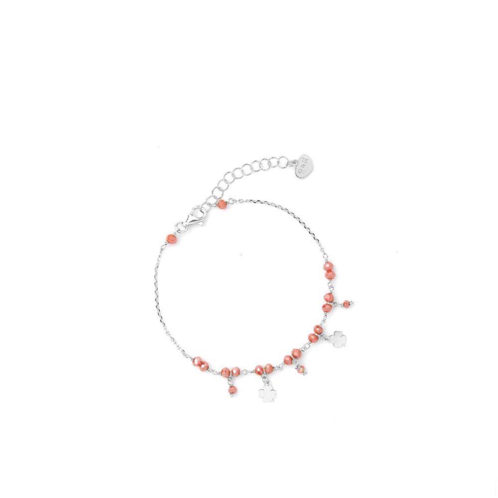 Io & Te Bracciale Argento Cristalli Corallo e Quadrifogli