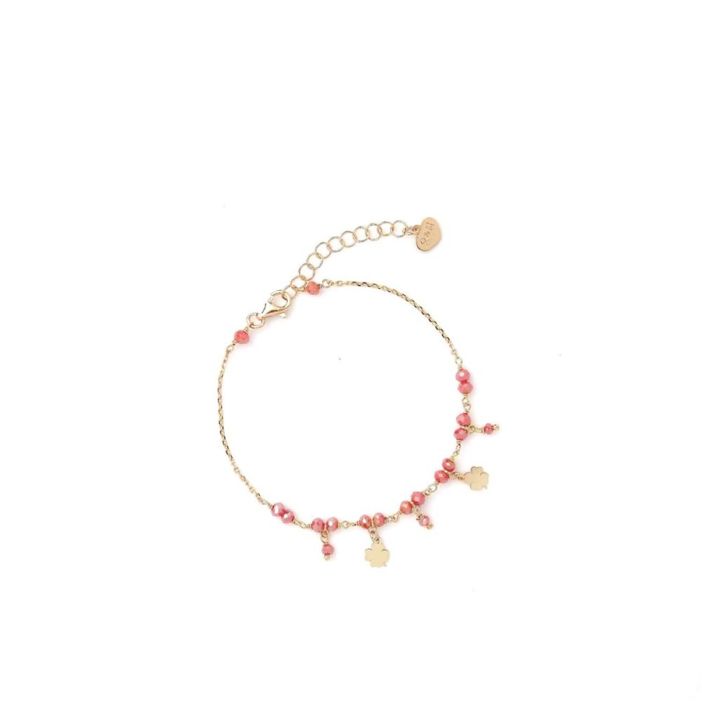 Io & Te Bracciale Argento Rosè Cristalli Corallo e Quadrifogli