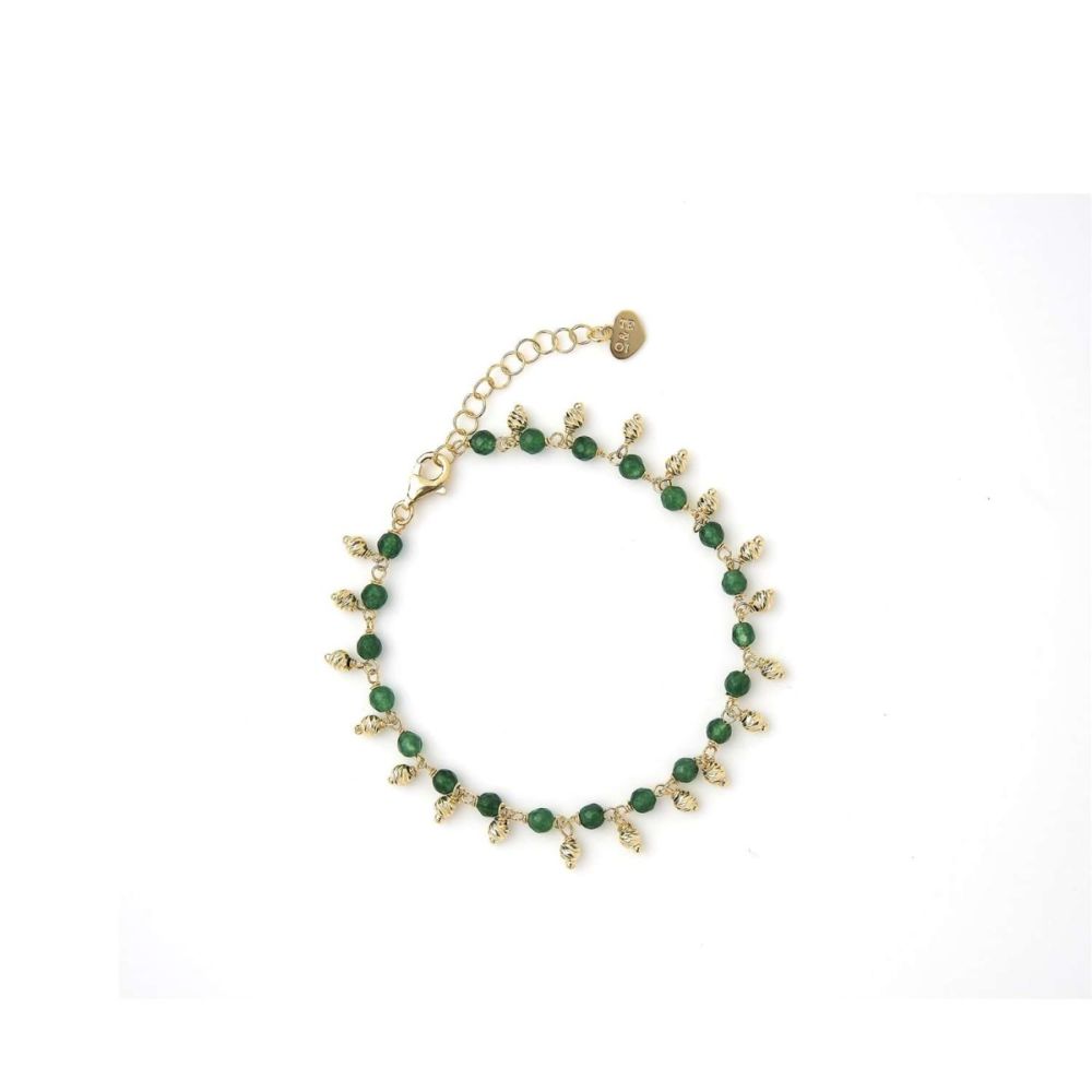 Io & Te Bracciale Argento Gold Agata Verde e Palline