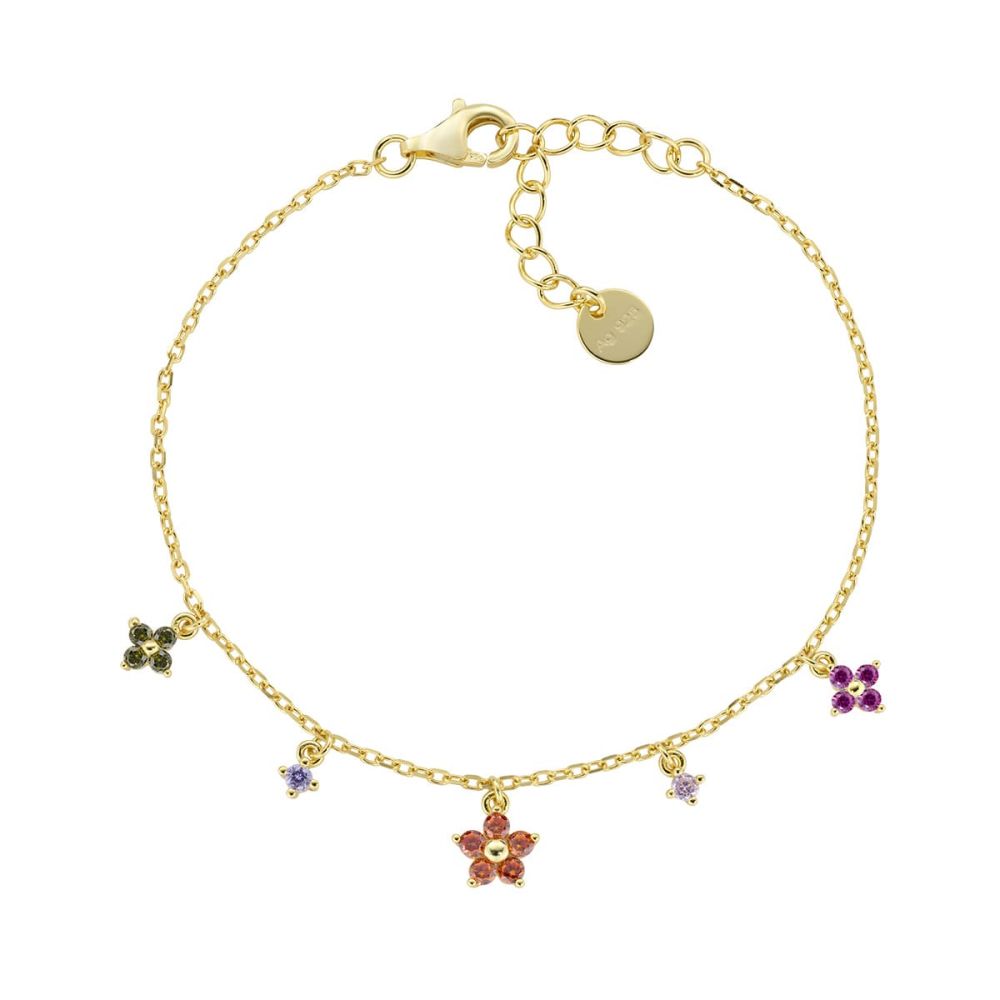 Amen Bracciale Argento Gold Fiori Multicolor