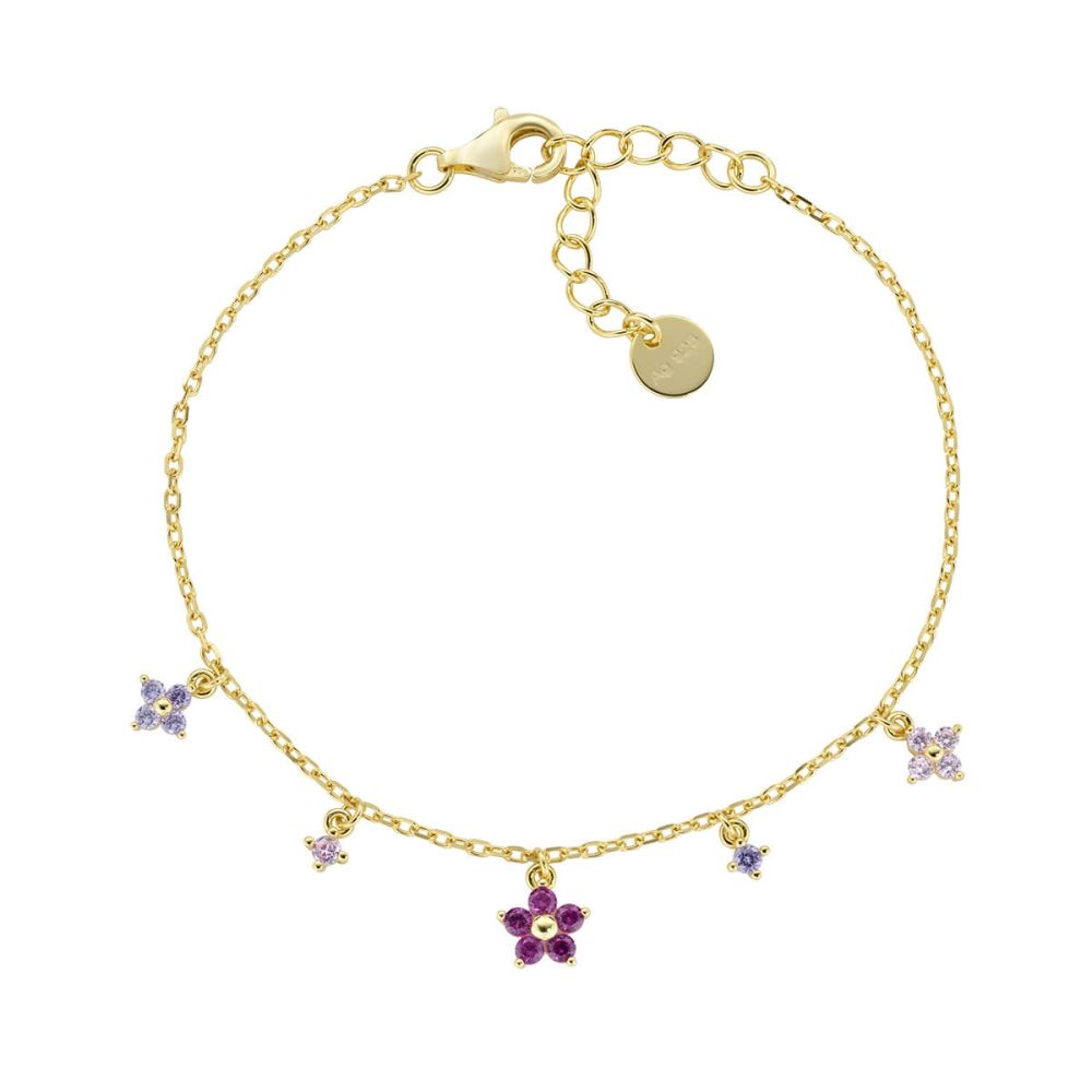 Amen Bracciale Argento Gold Fiori Multicolor