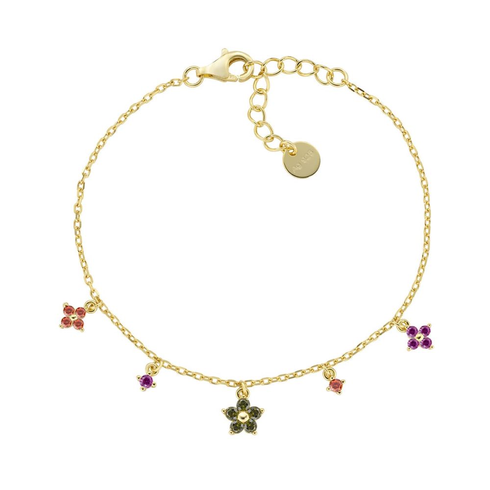 Amen Bracciale Argento Gold Fiori Multicolor