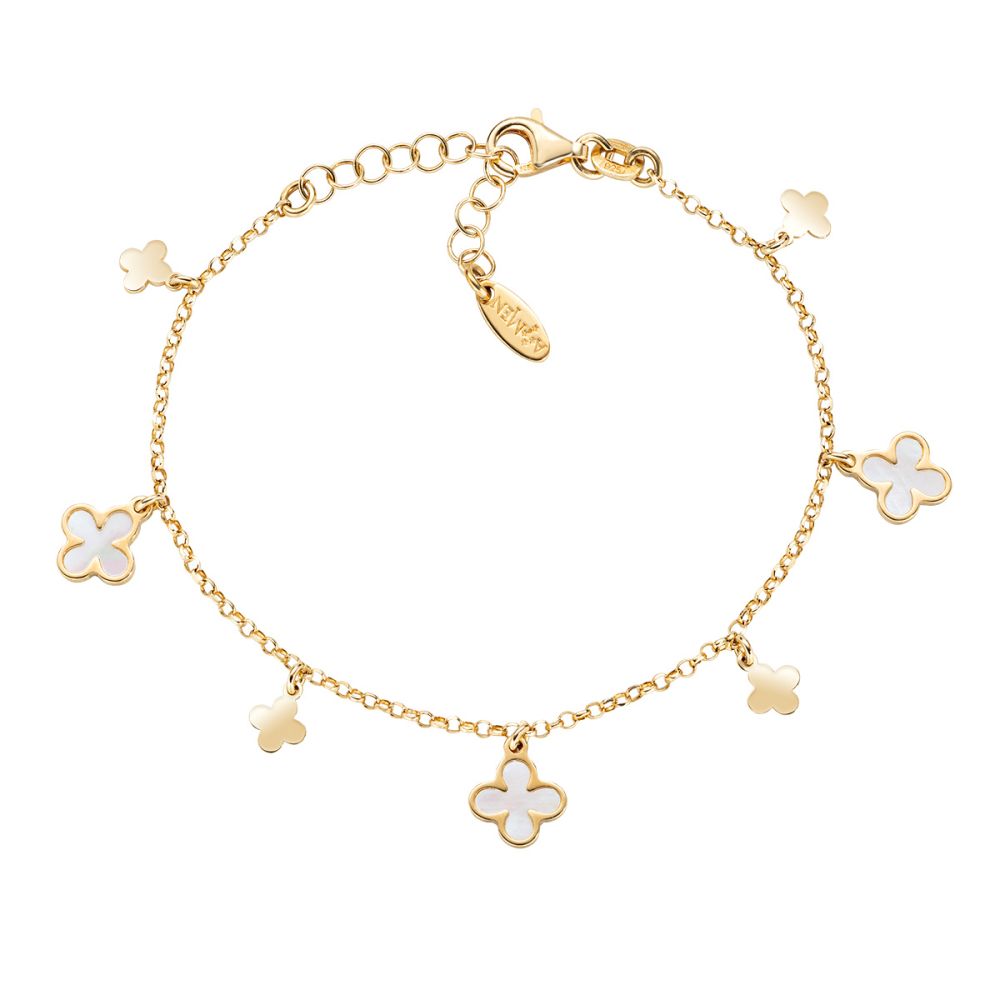 Amen Bracciale Argento Dorato Fiori con Madreperla