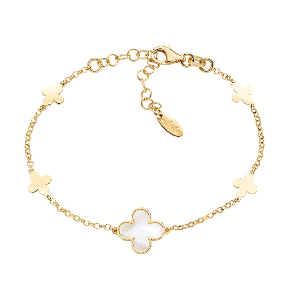 Amen Bracciale Argento Dorato Fiore in Madreperla