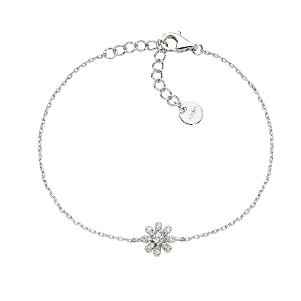 Amen Bracciale Argento Fiore Cristalli Bianchi