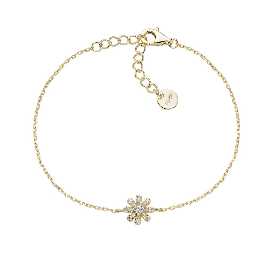Amen Bracciale Argento Gold Fiore Cristalli Bianchi