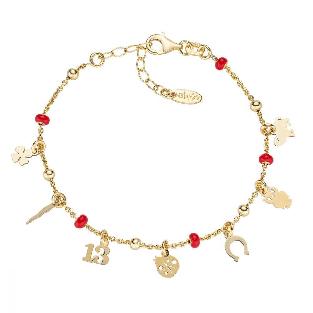 Amen Bracciale Argento Gold Multicharm Fortuna