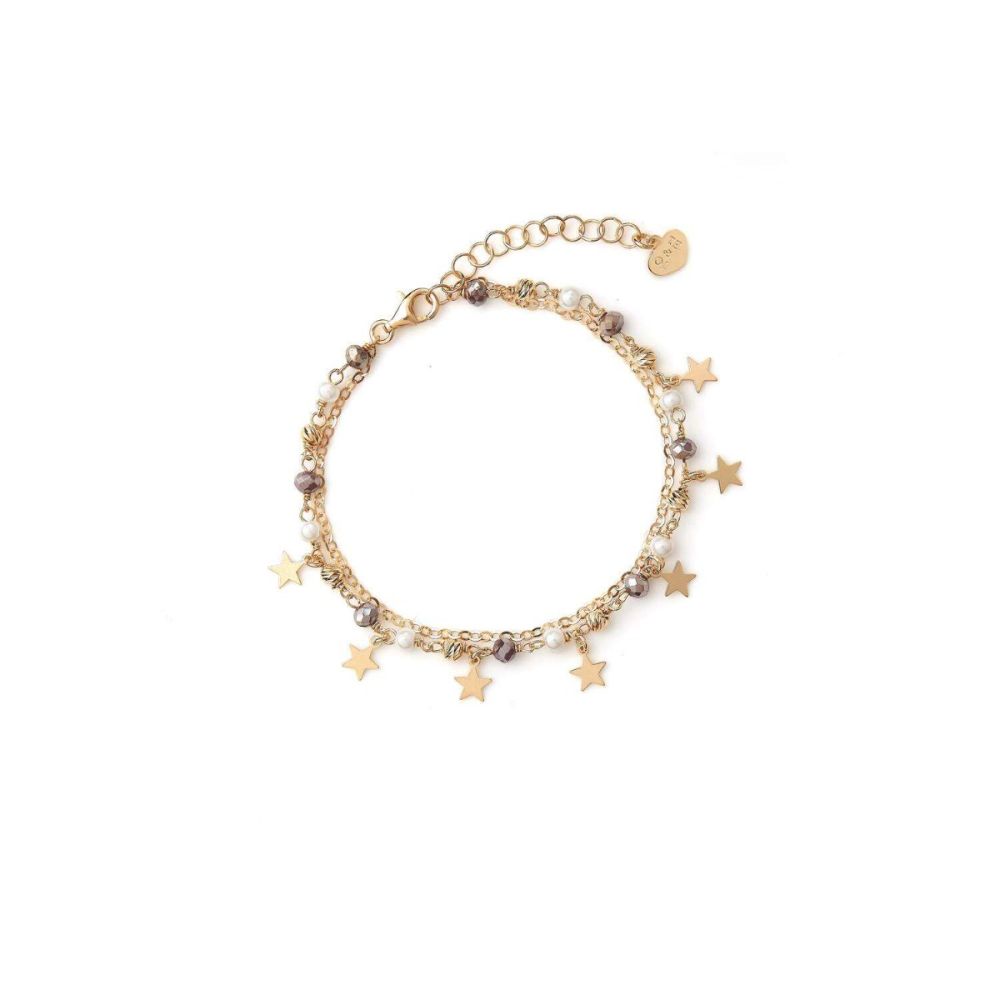 Io & Te Bracciale 2 Fili Argento Rosè Cristalli Grigi e Stelle