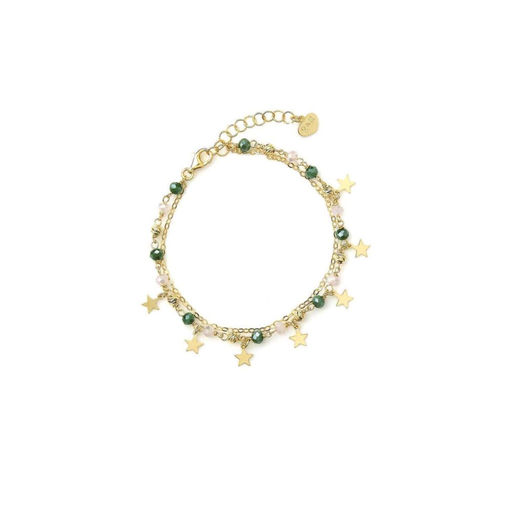 Io & Te Bracciale 2 Fili Argento Dorato Cristalli Verdi e Stelle
