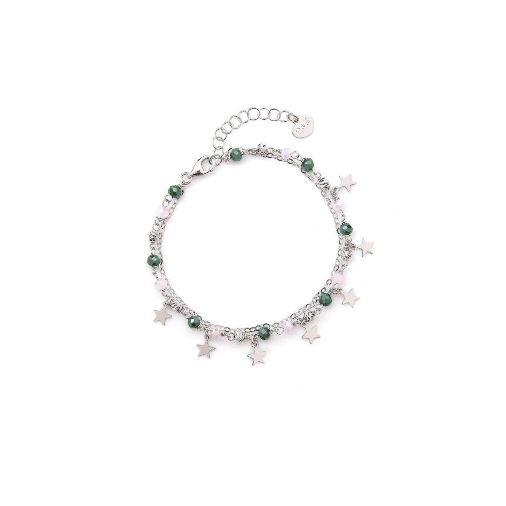 Io & Te Bracciale 2 Fili Argento Cristalli Verdi e Stelle