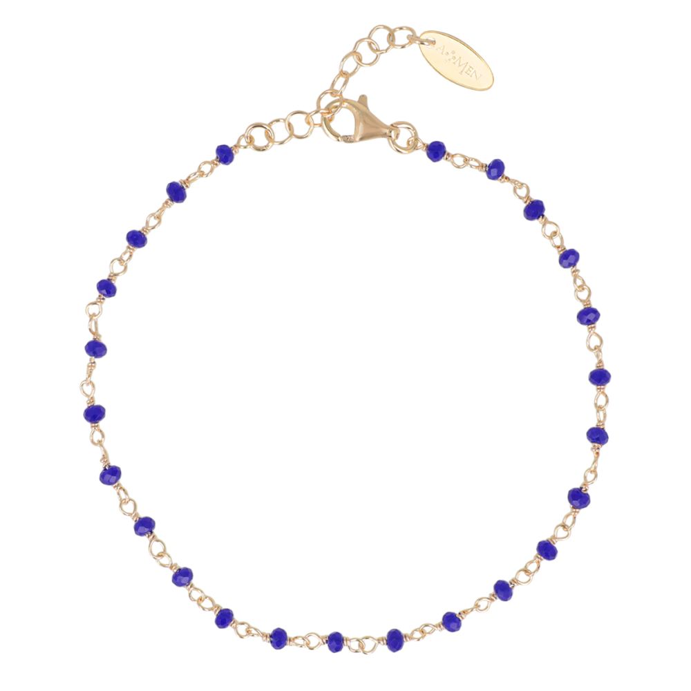 Amen Bracciale Argento Gold con Cristalli Blu