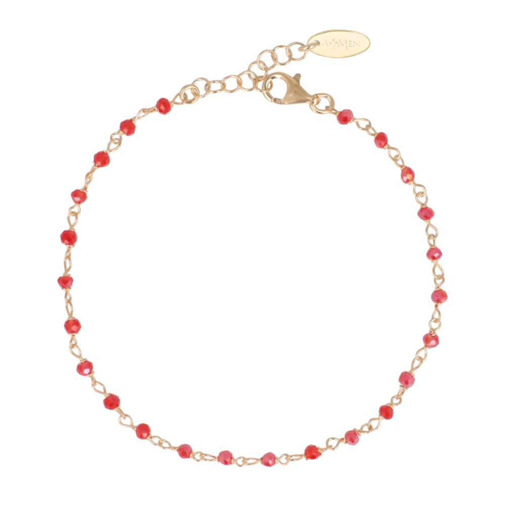 Amen Bracciale Argento Gold con Cristalli Rossi