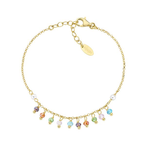 Amen Bracciale Argento Gold Perle e Cristalli