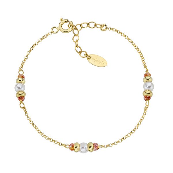 Amen Bracciale Argento Gold Perle e Cristalli