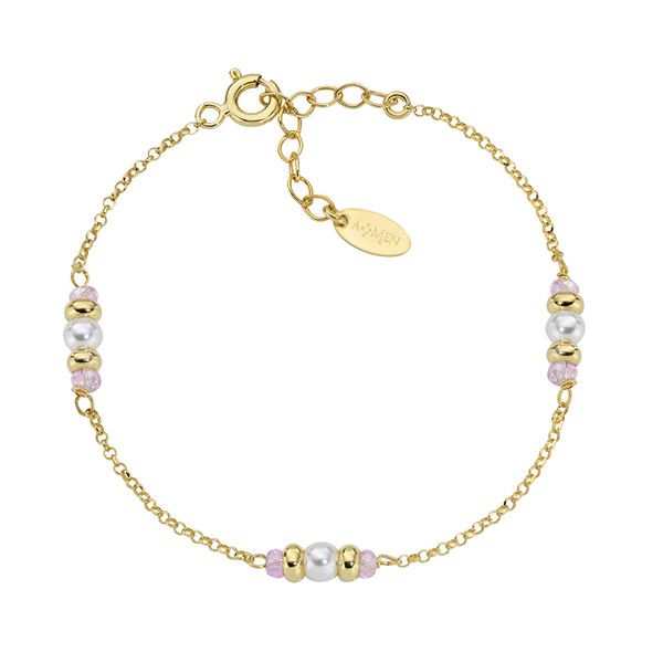 Amen Bracciale Argento Gold Perle e Cristalli