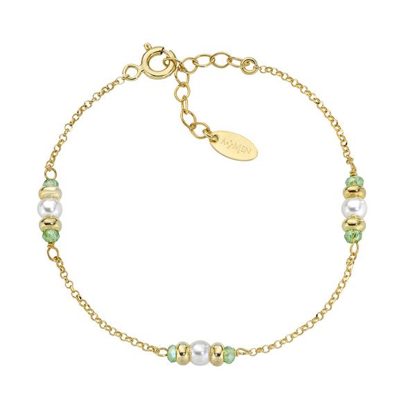 Amen Bracciale Argento Gold Perle e Cristalli