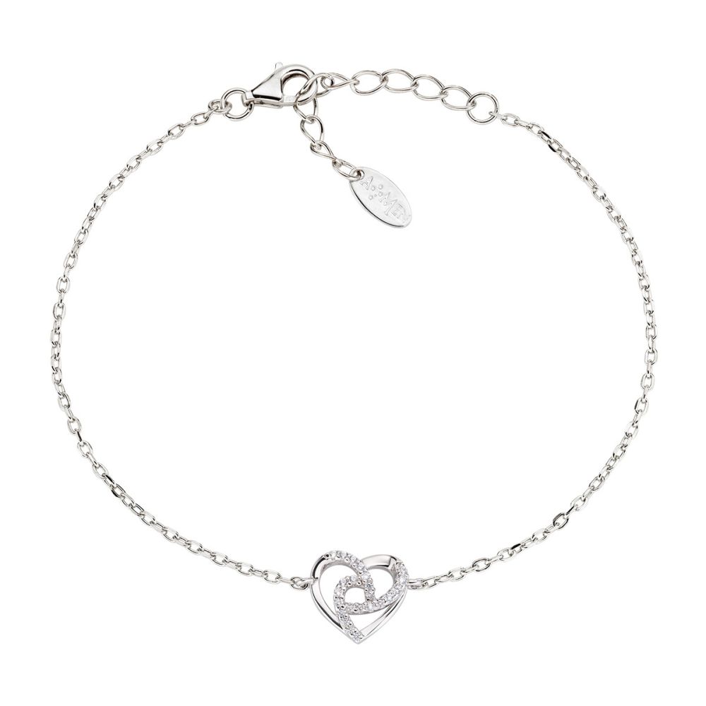 Amen Bracciale Argento Rodiato Cuore e Zirconi
